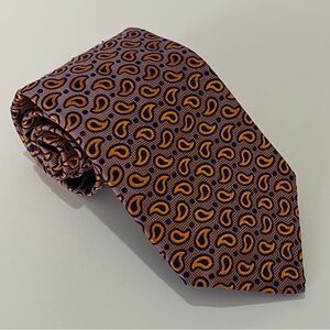 Tommy Hilfiger 100% Silk Tie | Blue Orange Paisley | 3.75” Wide | Made in USA